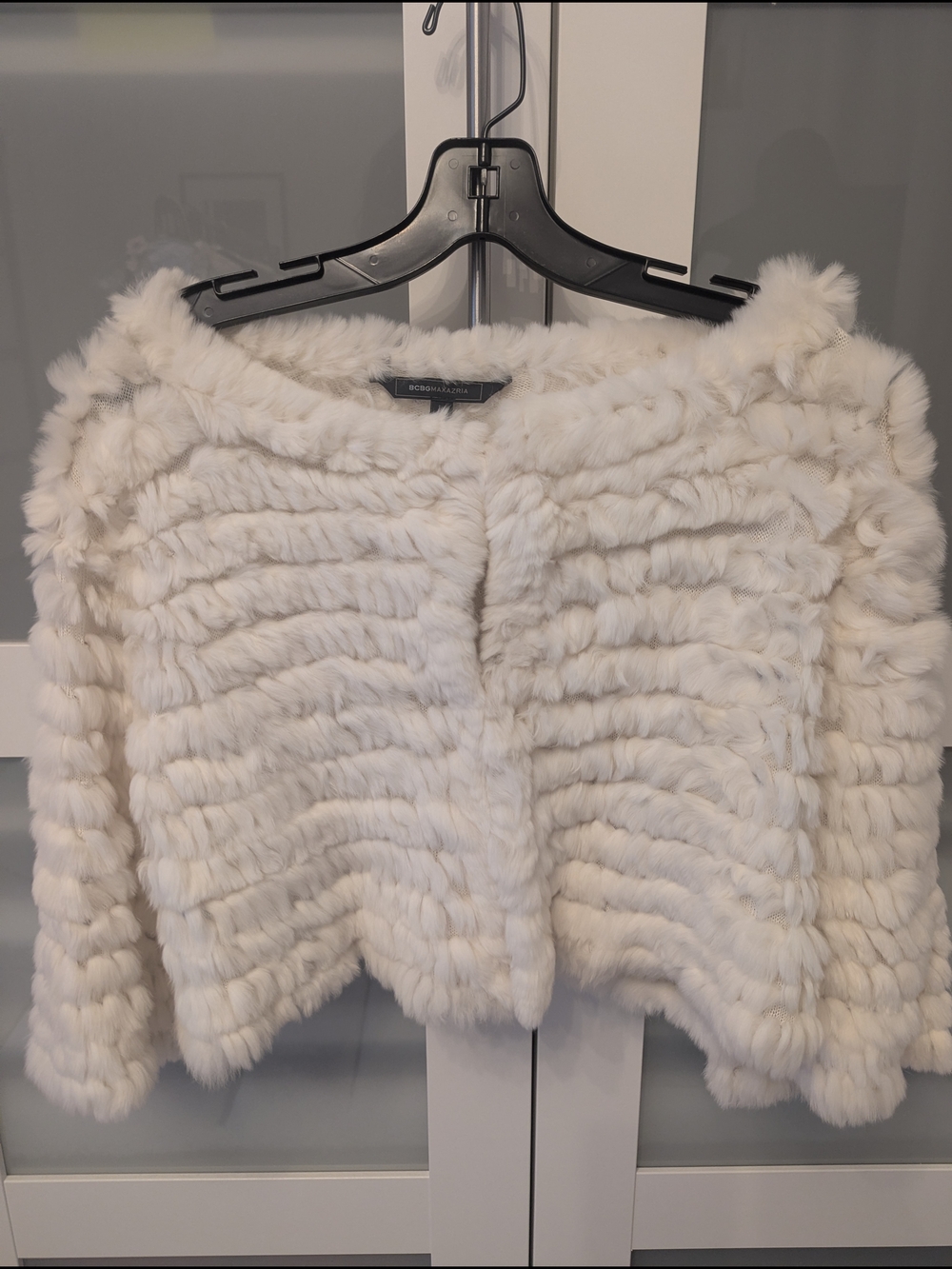 BCBGMaxAzria White Faux Fur Cropped Jacket